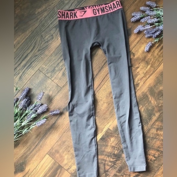 Gymshark Pants - Gymshark Charcoal Leggings with Pink Band